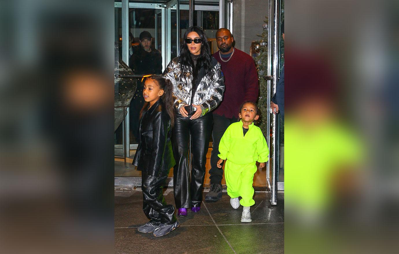 Kim Kardashian & Kanye West Out With Their Kids In NYC