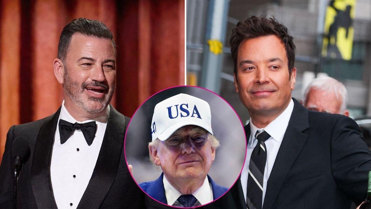 Composite photo of Jimmy Kimmel, Jimmy Fallon and Donald Trump.