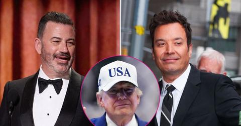 Composite photo of Jimmy Kimmel, Jimmy Fallon and Donald Trump.