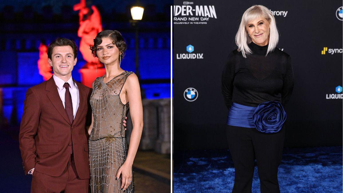 Split photo of Tom Holland, Zendaya and Amy Pascal