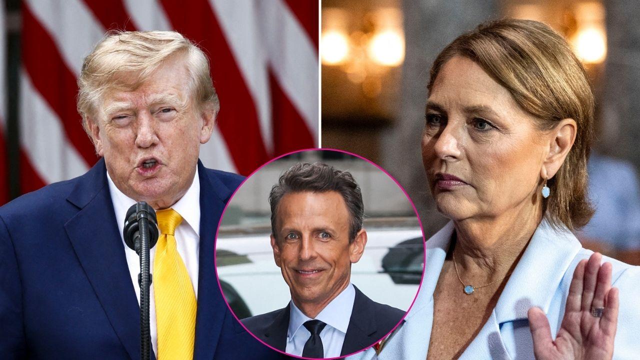 Composite photo of Donald Trump, Darline Graham and Seth Meyers.