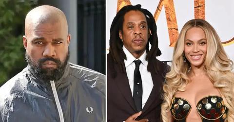 Photo of Kanye West; picture of Jay-Z and Beyoncé