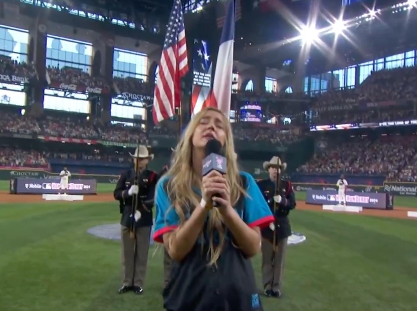 ingrid andress rehab drunk national anthem performance home run derby