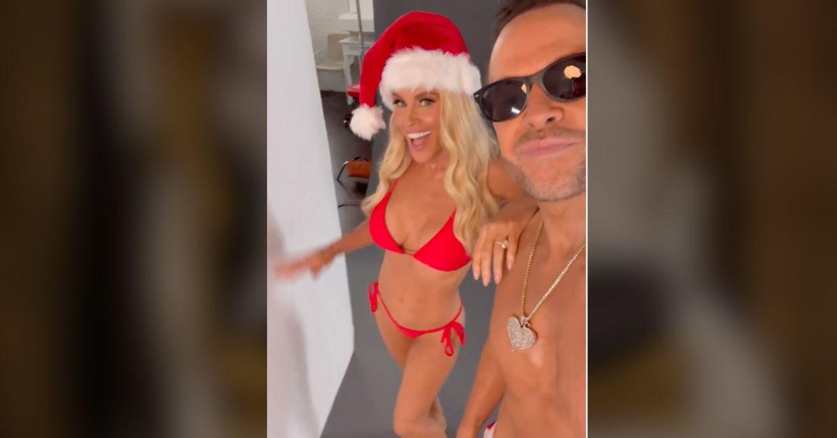 image of The couple sported Christmas-themed looks for their fun shoot.