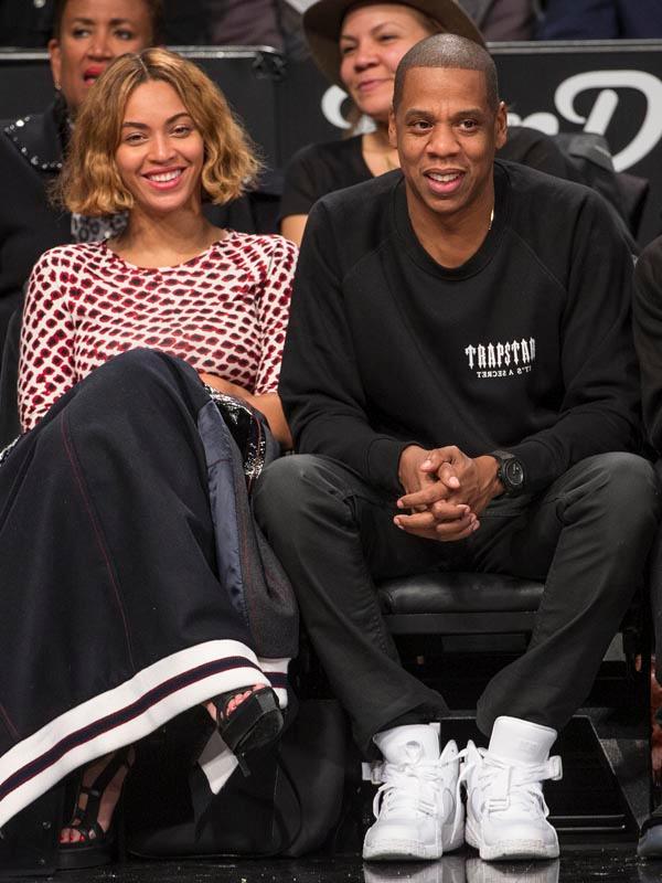 Beyonce and Jay Z attend the Brooklyn Nets home opener at Barclays Center