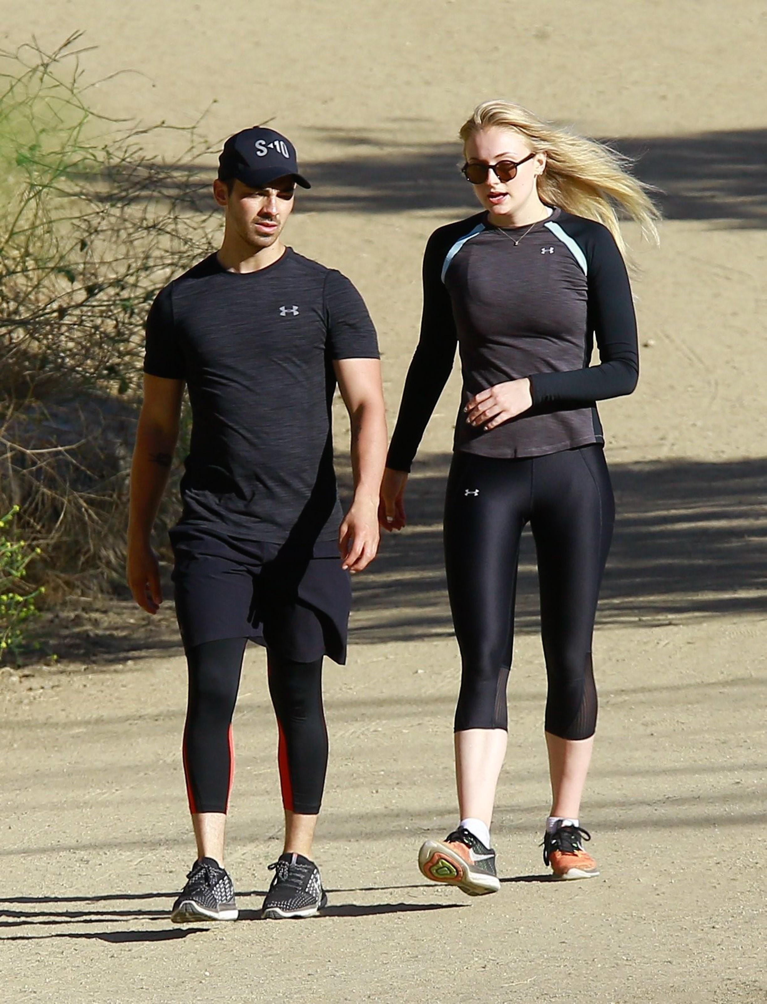 *EXCLUSIVE* Joe Jonas and Sophie Turner work on their cardio together with a hike in the hills