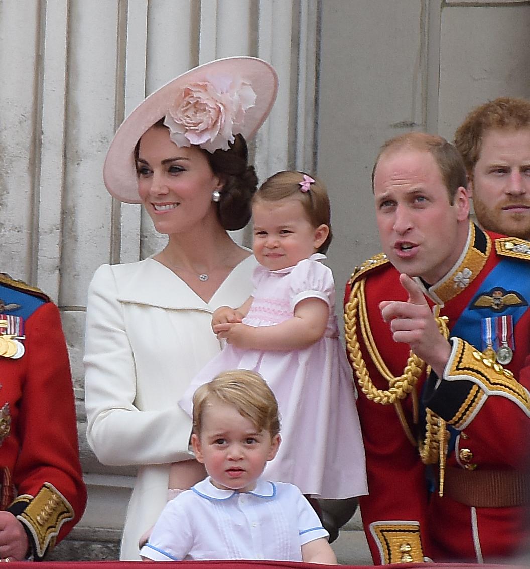 The British Royal family seen on the balcony at Buckingham Palace during Trooping The Colour in London