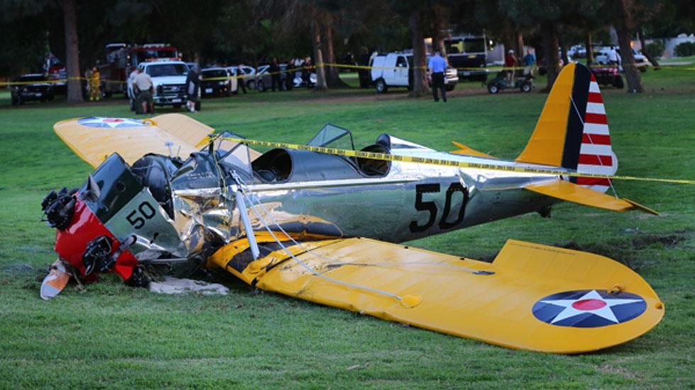 Harrison ford crash plane crash wreckage investigated emergency crews