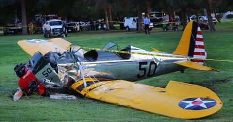 Harrison ford crash plane crash wreckage investigated emergency crews
