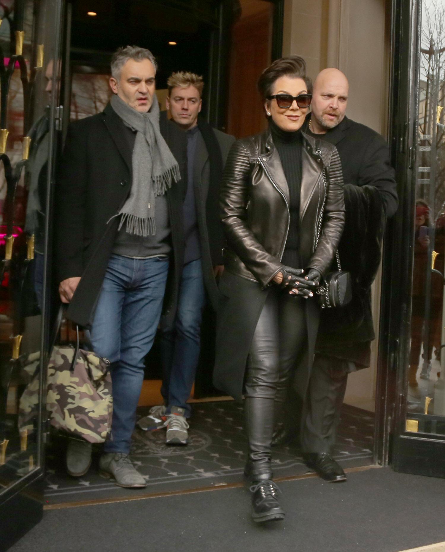 Kris Jenner leaves hotel with &#8216;Matrix&#8217; look with UK designer Martyn Lawernce Ballard in Paris