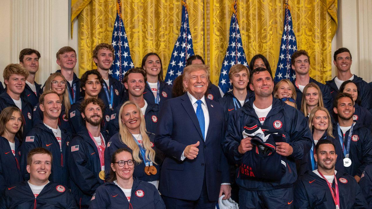 Image of Donald Trump highlighted the USA hockey teams’ victories over Canada.