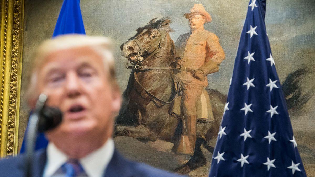 Image of Trump referenced the rare father-son Medal of Honor recipients while speaking at the library dedication ceremony.