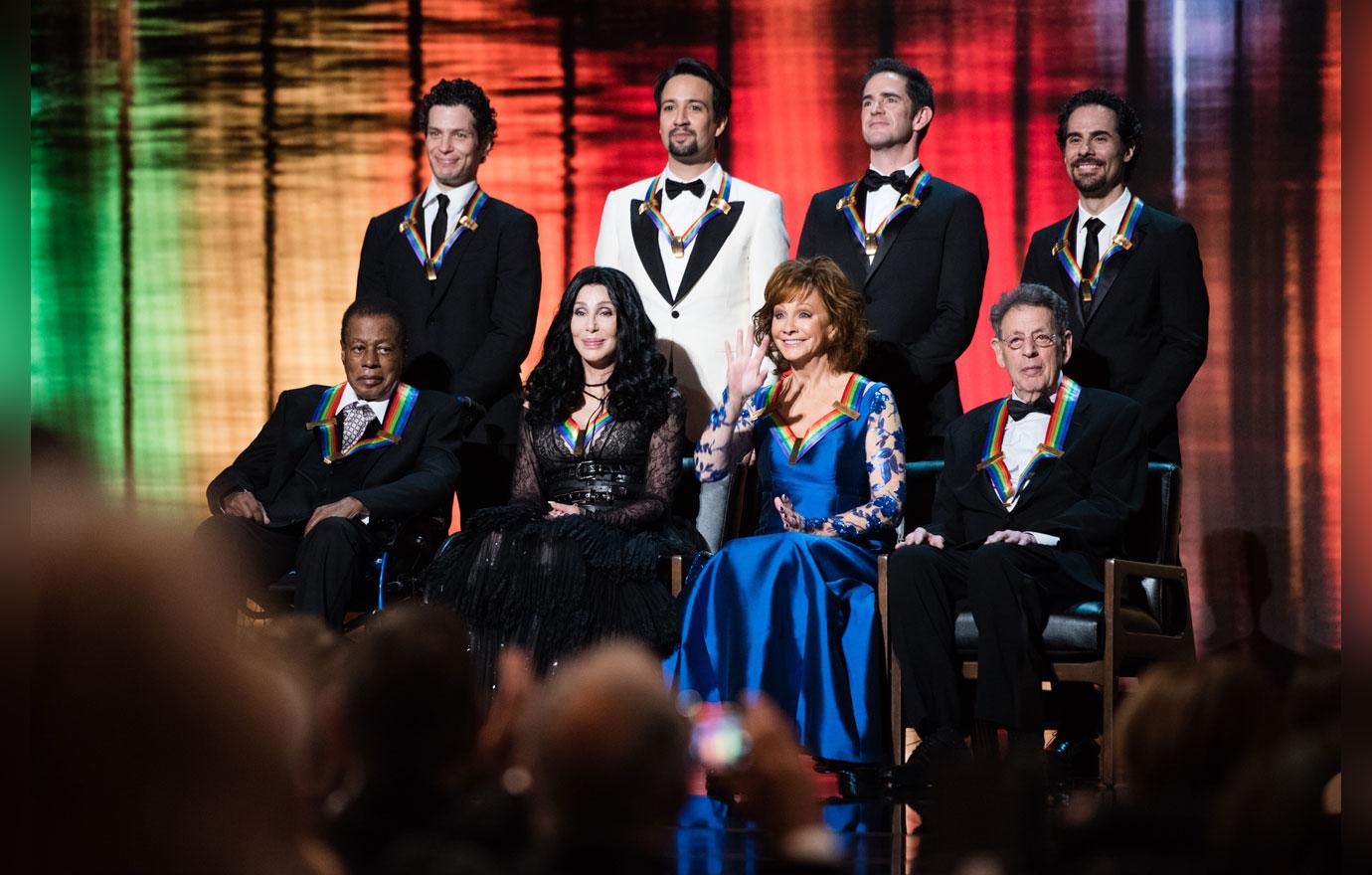 The 41st Annual Kennedy Center Honors was held on Sunday, December 2, 2018. The Lifetime Achievements of Cher, Philip Glass, Reba McEntire, and Wayne Shorter were celebrated. Hamilton Co Creators Lin Manuel Miranda, Thomas Kail, Andy Blankenbuehler, and A