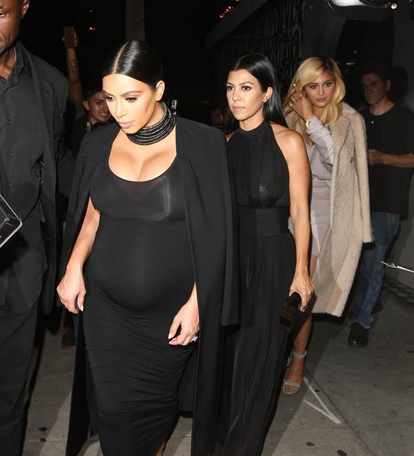 A Pregnant Kim Kardashian Along With Kourtney And Kylie Jenner Leave Craig&#8217;s Restaurant