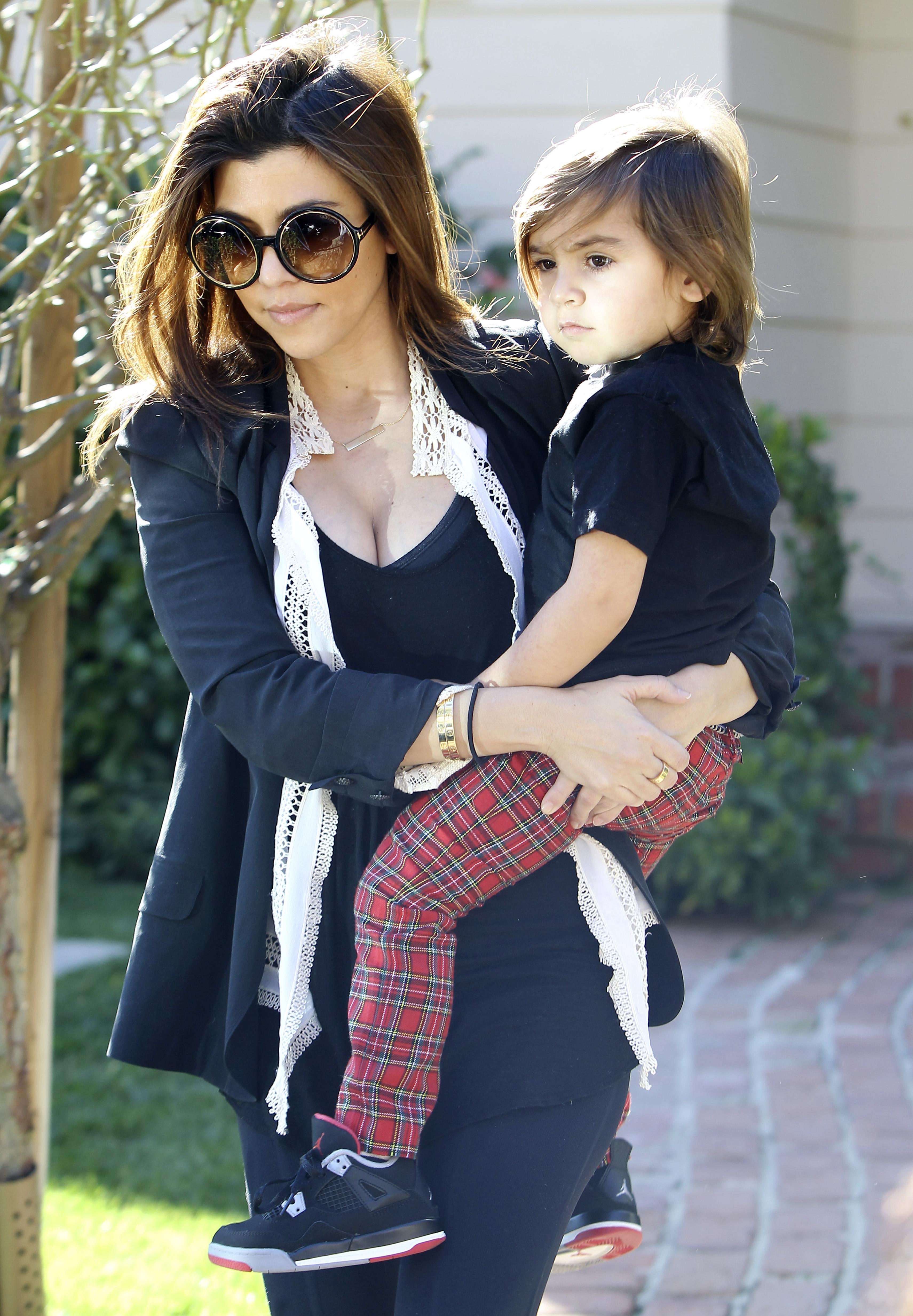 Kourtney Kardashian with Mason and Penelope at a play date, Beverly Hills, CA