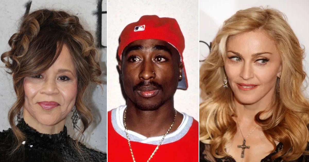 Photo of Emilia Perez; picture of Tupac Shakur; image of Madonna.