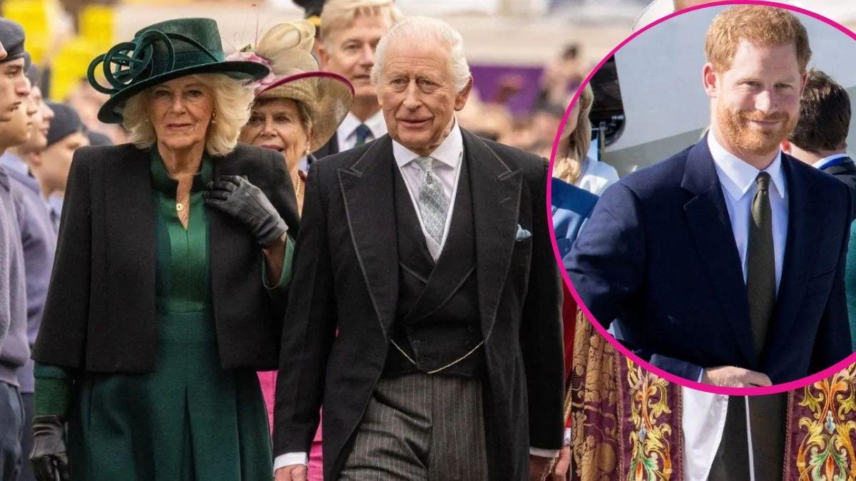 image of King Charles and queen camilla and harry