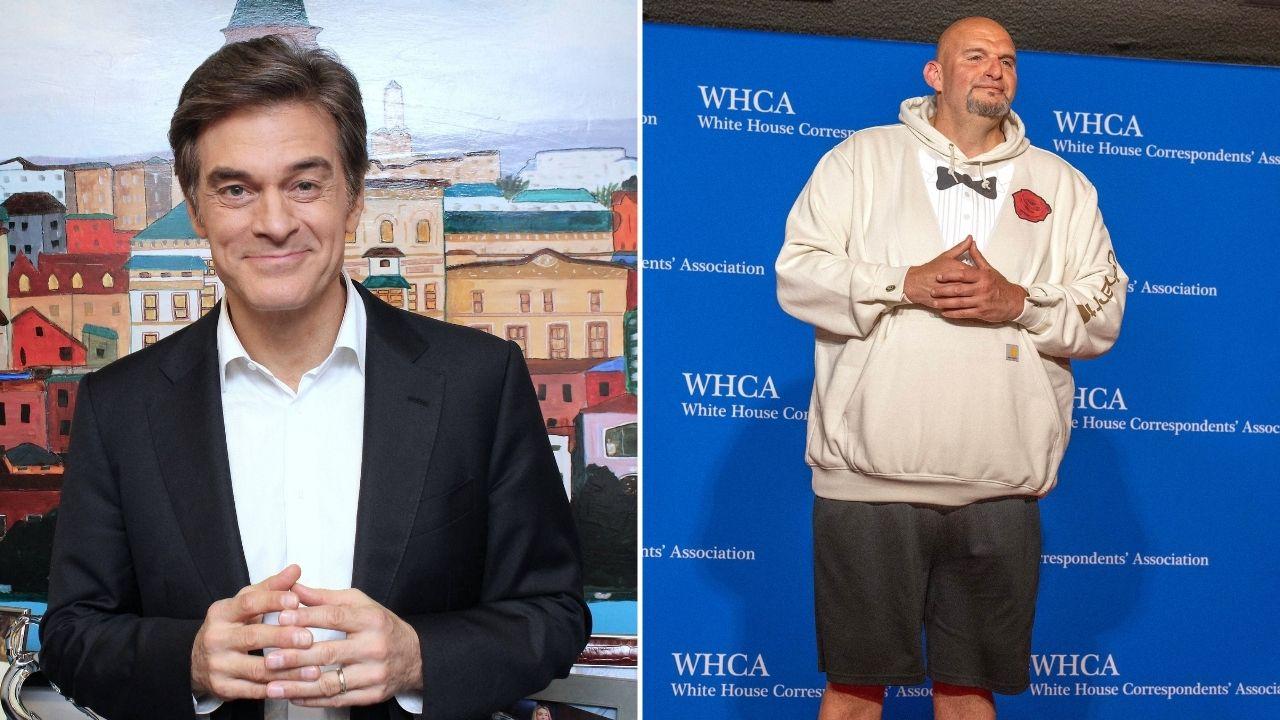 Split photo of Dr. Mehmet Oz and John Fetterman