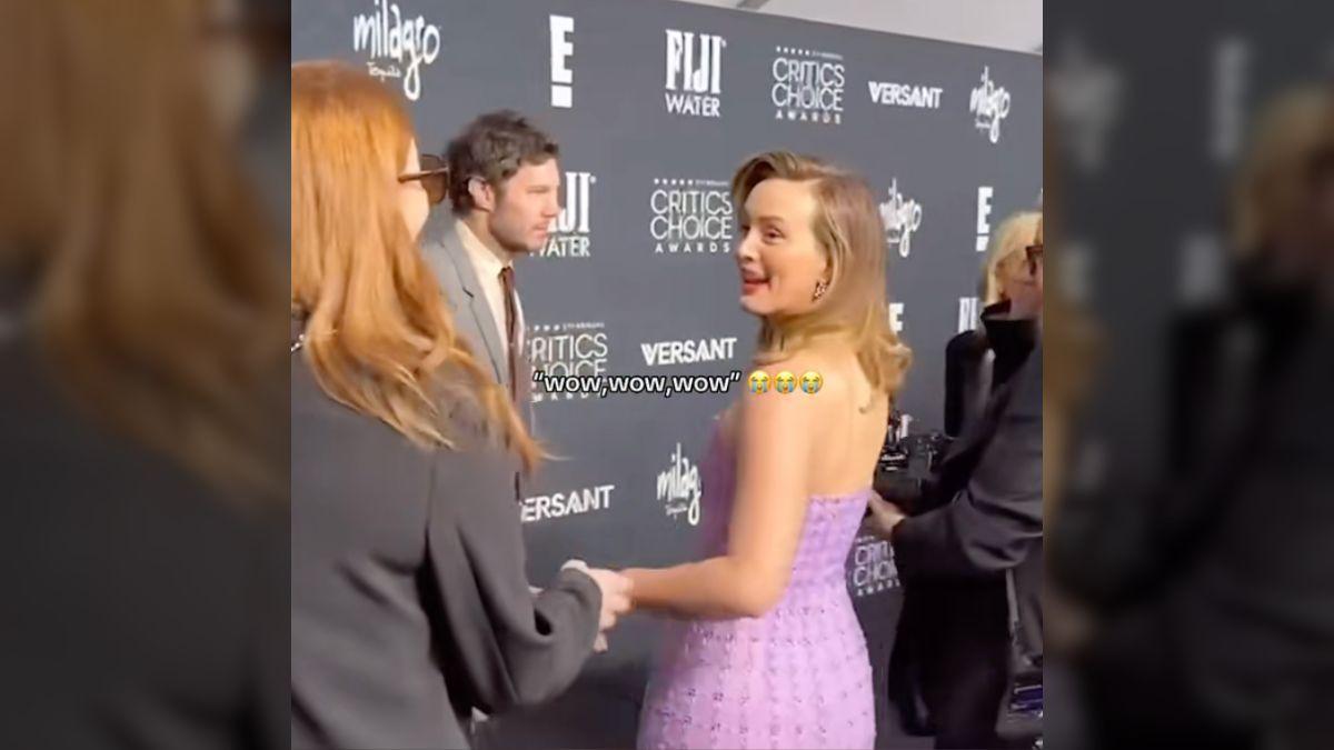 Image of Leighton Meester thought Ariana Grande was saying something she wasn't on the red carpet.