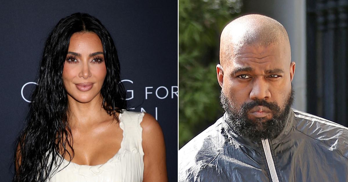 Photo of Kim Kardashian; picture of Kanye West.