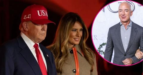 image of Donald and Melania trump, inset of Jeff Bezos