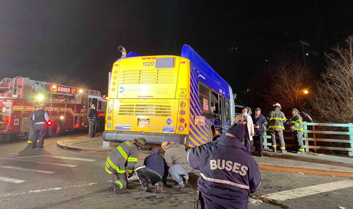 nyc bus hangs off overpass accident injuries