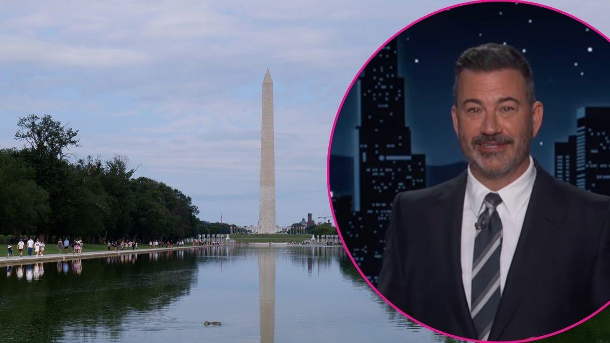 Composite photo of Jimmy Kimmel and National Mall.