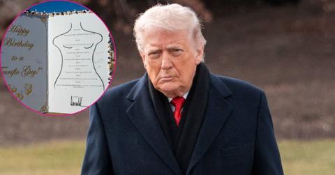 composite photo of donald trump and the giant birthday card replica