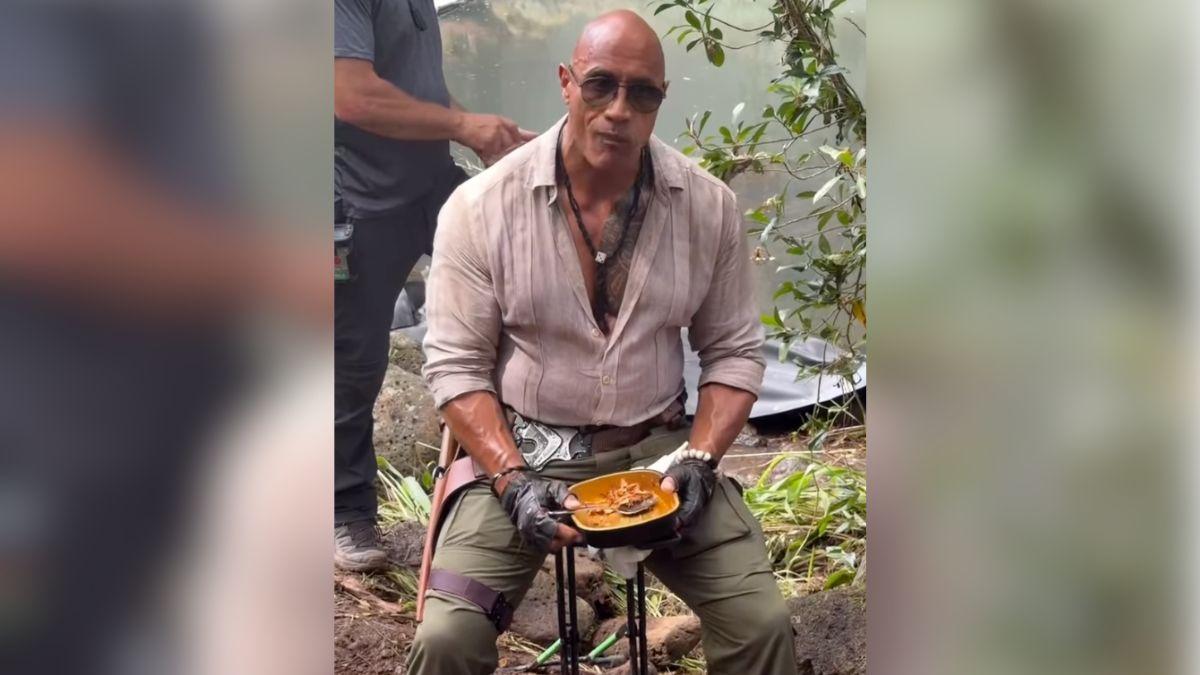 image of Kevin Hart roasted Dwayne Johnson for eating on set.