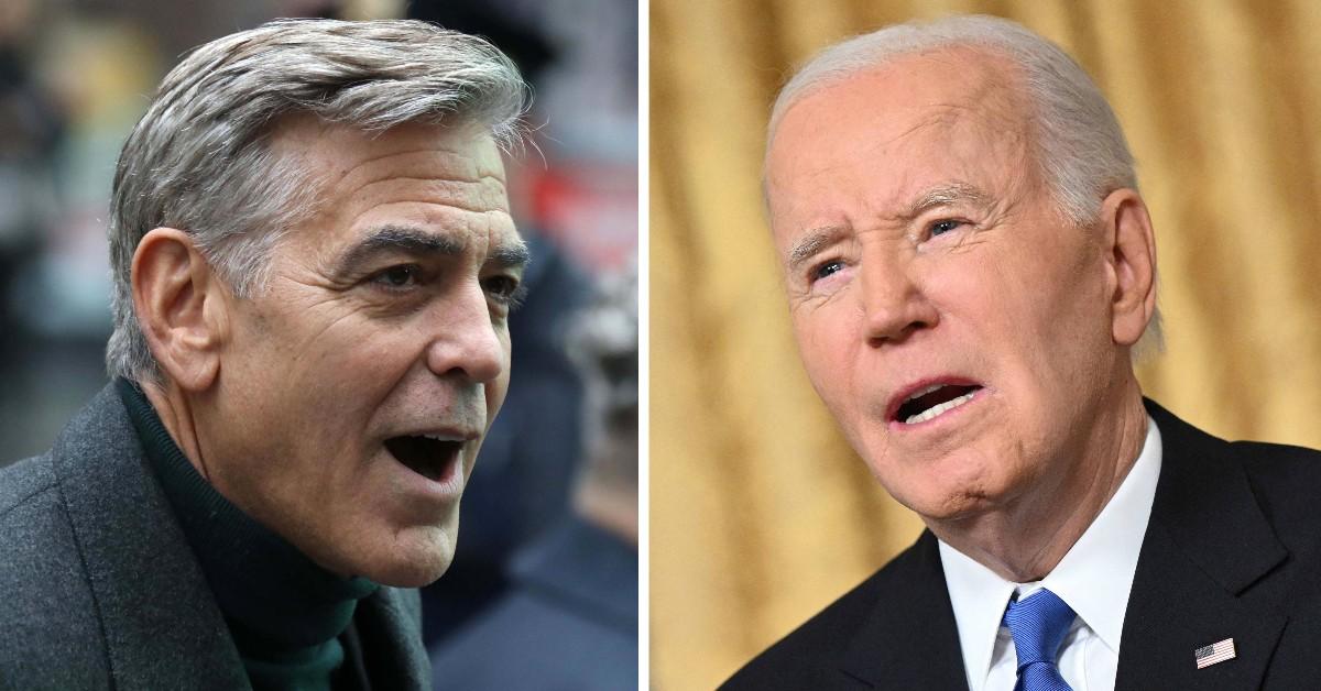 Split photo of George Clooney and Joe Biden