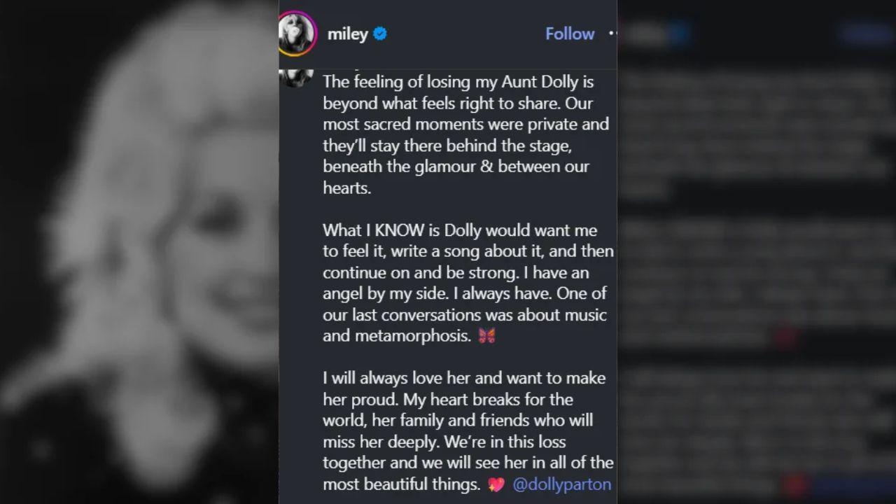 image of Cyrus shared an Instagram tribute following Parton's death, revealing that one of their final conversations centered on music.