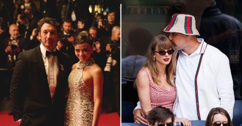 Split photo of Miles Teller, Keleigh Teller, Taylor Swift and Travis Kelce