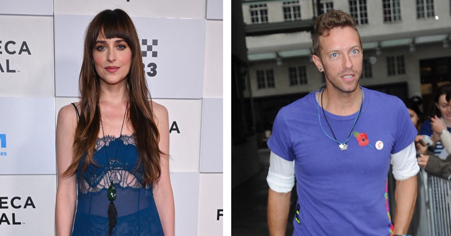 Composite photo of Dakota Johnson and Chris Martin.