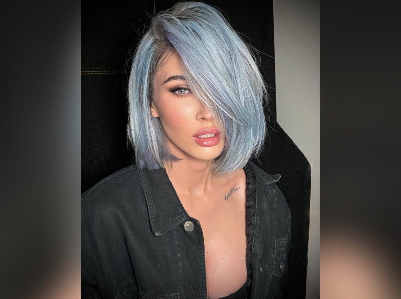 megan fox debuts short icy blue haircut boxed dye photos