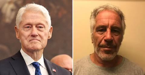 Photo of Bill Clinton; picture of Jeffrey Epstein.