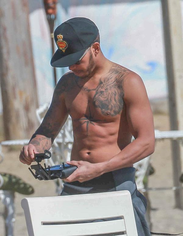 lewis hamilton shirtless beach vacation