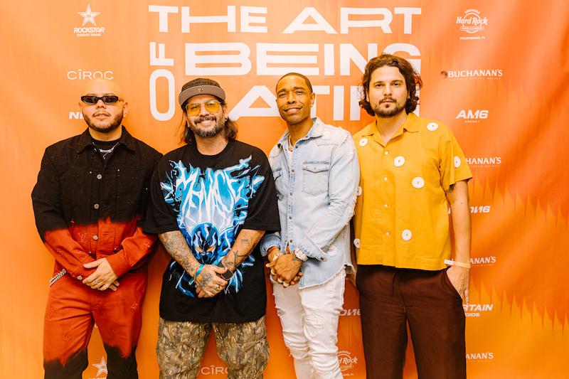 lex borrero angel manuel soto and caleb pinkett and santiago zapata celebrate at the art of being latin with ciroc and buchanans whisky during miami art week