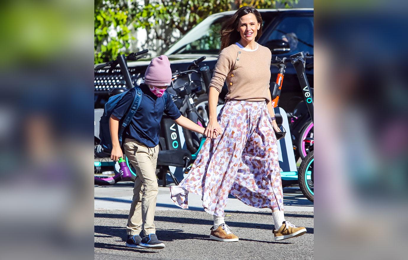 jennifer garner floral skirt los angeles mom duty with son samuel