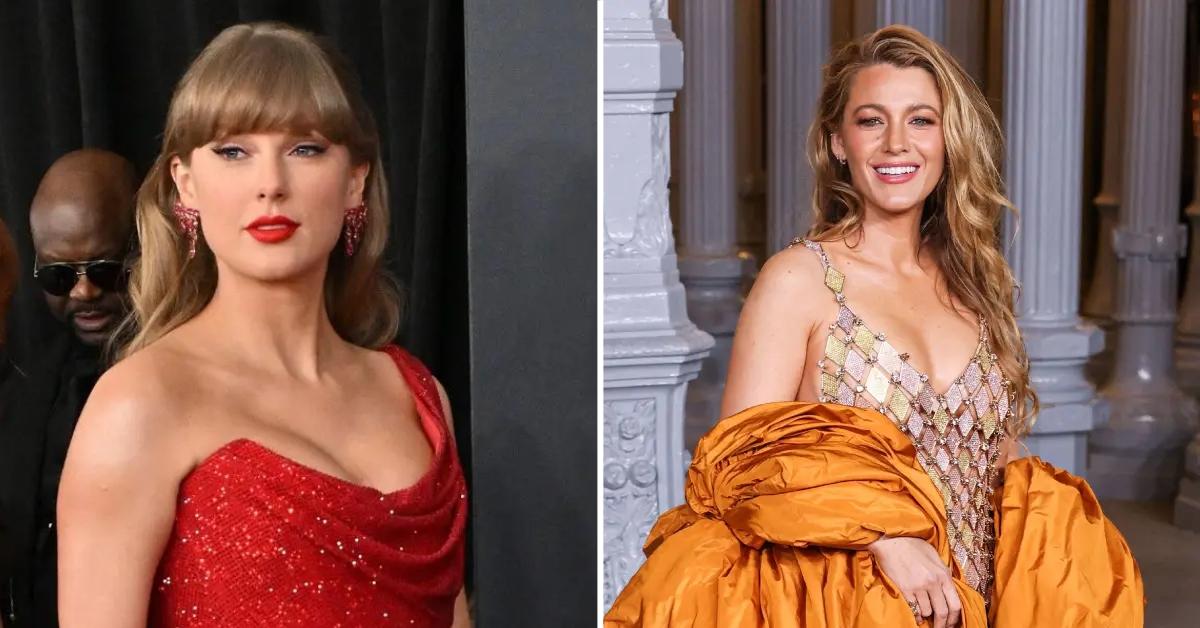 Split photo of Taylor Swift and Blake Lively