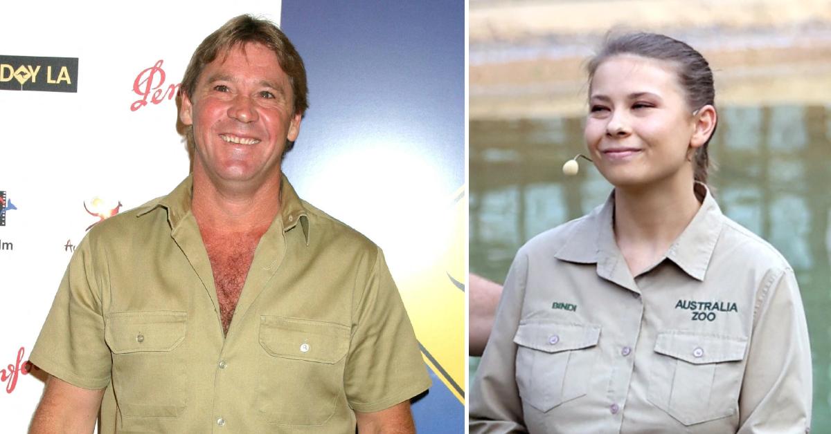 Photo of Steve Irwin; picture of Bindi Irwin.