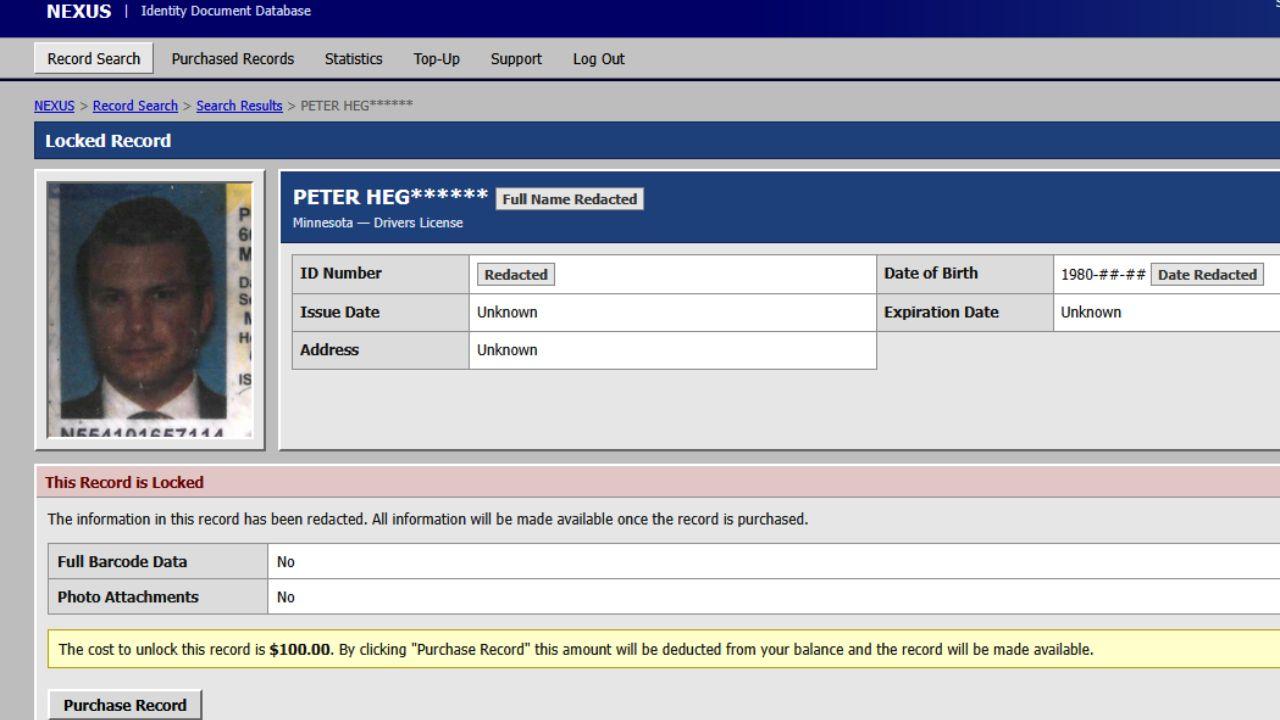 Photo of Hegseth's information could be purchased for $100.