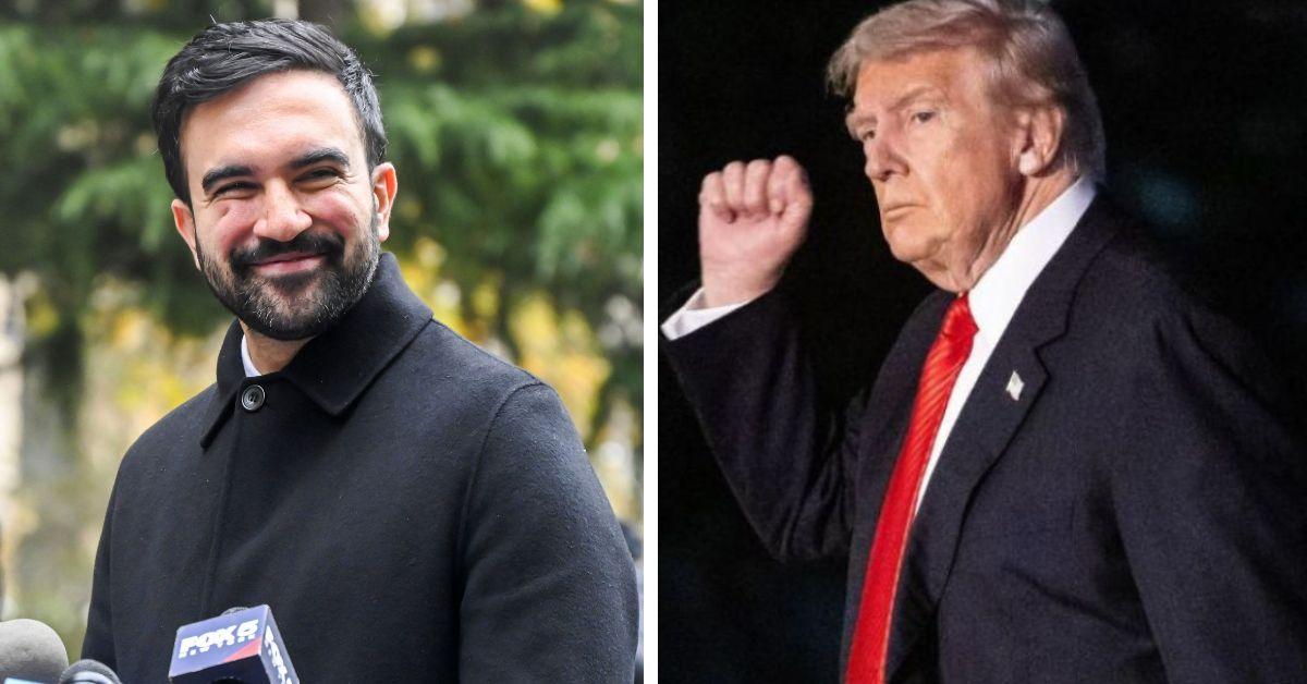 split photo of zohran mamdani and donald trump