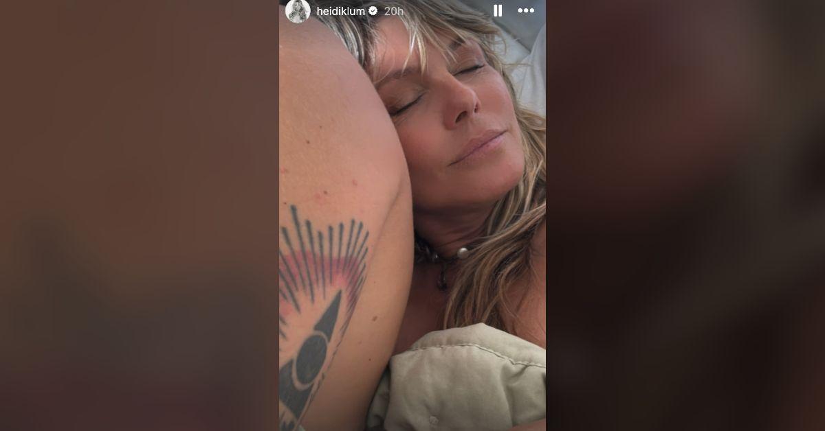 heidi klum poses naked cuddling bed husband tom kaulitz photo
