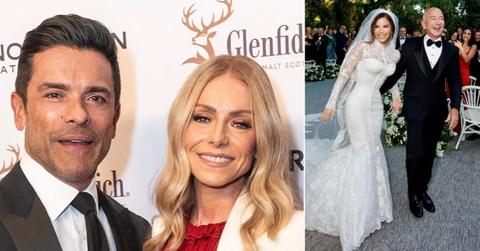 Photo of Mark Consuelos and Kelly Ripa; picture of Jeff Bezos and Lauren Sánchez.