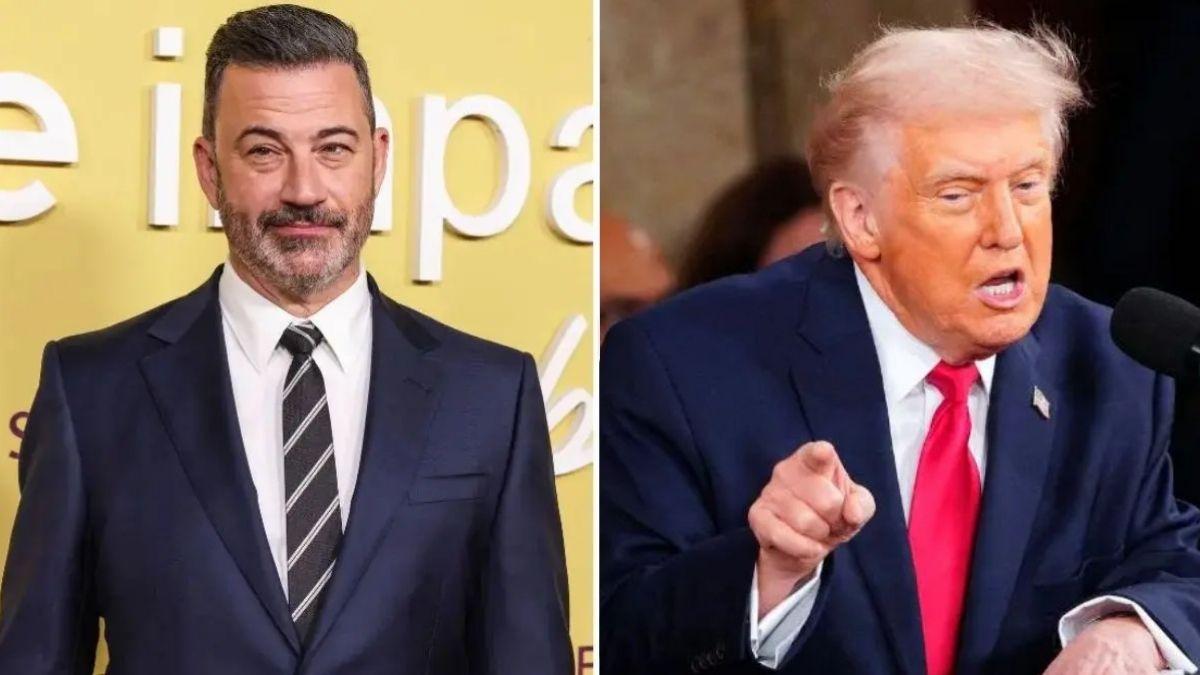 split photo of jimmy kimmel and donald trump