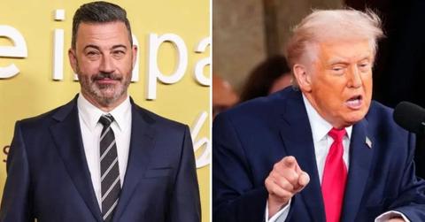 split photo of jimmy kimmel and donald trump
