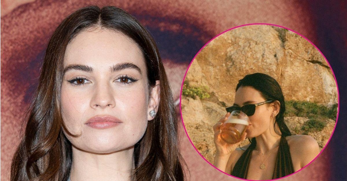 lily james stuns in plunging swimsuit