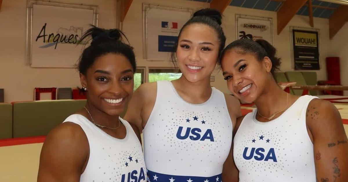 photo of Suni Lee, Simone Biles and Jordan Chiles.