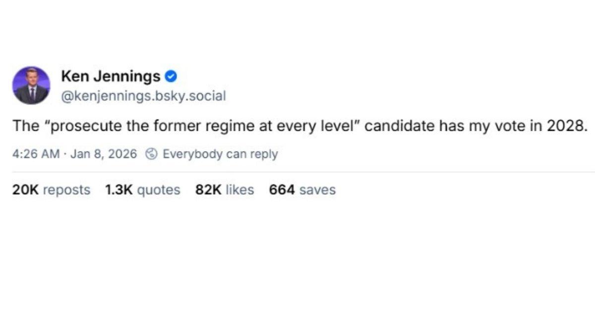 image of Ken Jennings expressed dissatisfaction with the Trump administration.