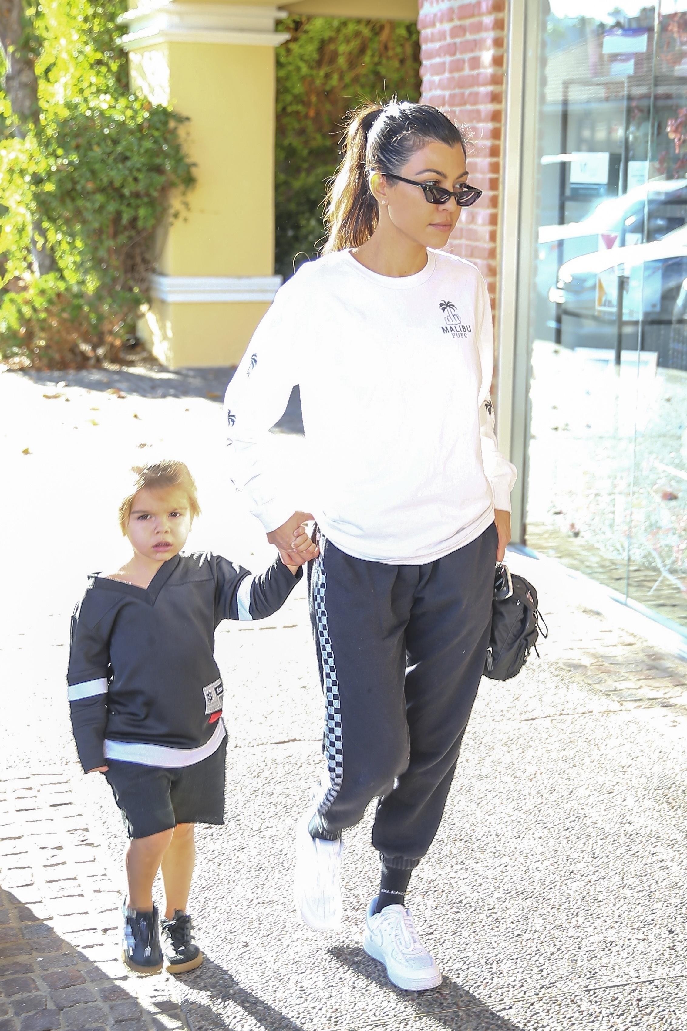 *EXCLUSIVE* Kourtney Kardashian and Larsa Pippen take the kids to dinner